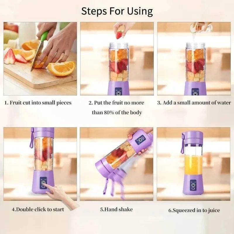 Portable Juicer Blender with Stainless Steel Cutter - Rechargeable Mini Fruit & Milkshake Mixer