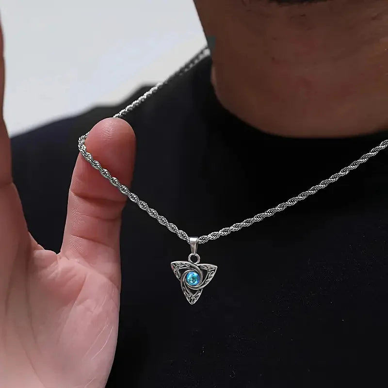 Men's Water-Resistant Moonstone Necklace with Celtic Knot Pendant, Vintage Jewelry Gift
