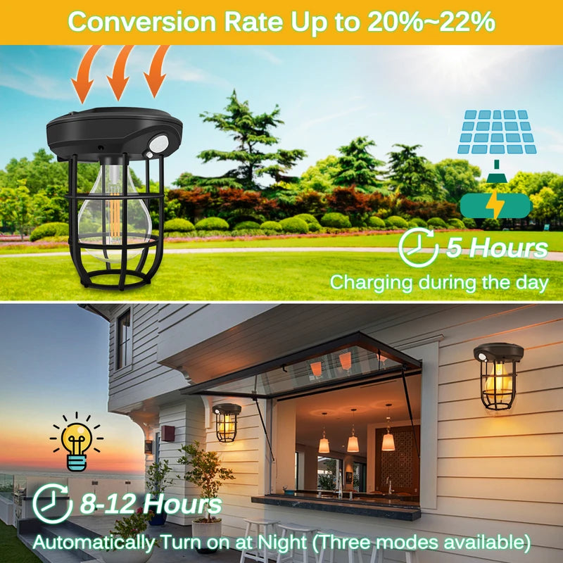 Solar Bulb Lantern Waterproof Wall & Hanging Light E27 Retro Style Decor