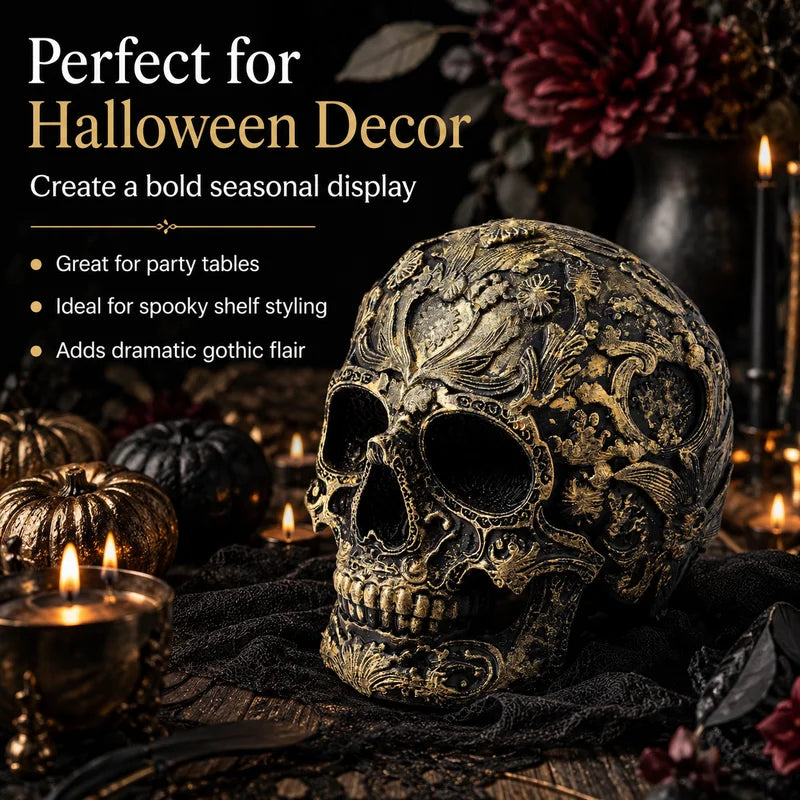 Halloween Skull Tabletop Fireplace Decor - Spooky Plastic Halloween Decoration