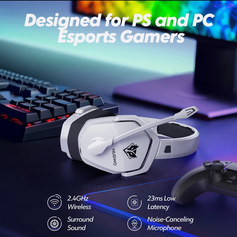 Wireless Gaming Headset with Dual Bluetooth & 2.4GHz for PS5, PC, Mobile