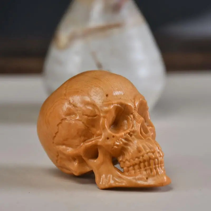 Halloween Skull Decor Small Wooden Statue - Haunted House Party Home Accent
