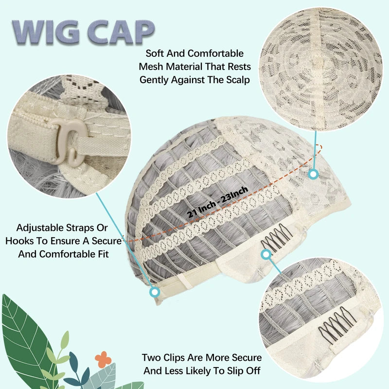 Gray Short Curly Wig Accessories 5-Piece Set for Women and Cosplay