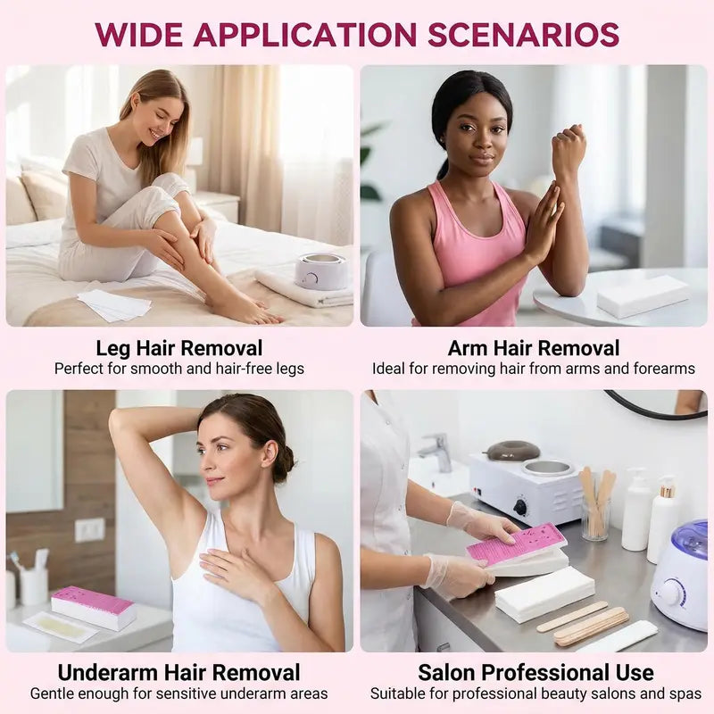 Hair Removal Wax Strips Pack - Nonwoven Pre-Cut Depilatory Paper for Legs Arms & Body