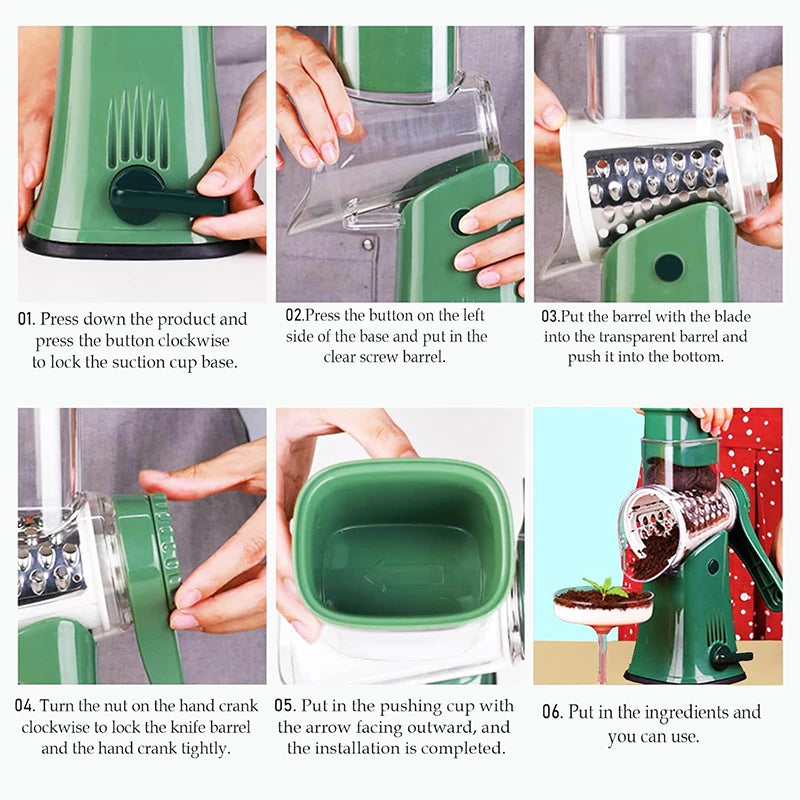 5-in-1 Rotary Cheese Grater Shredder Vegetable Julienne Slicer Kitchen Tool