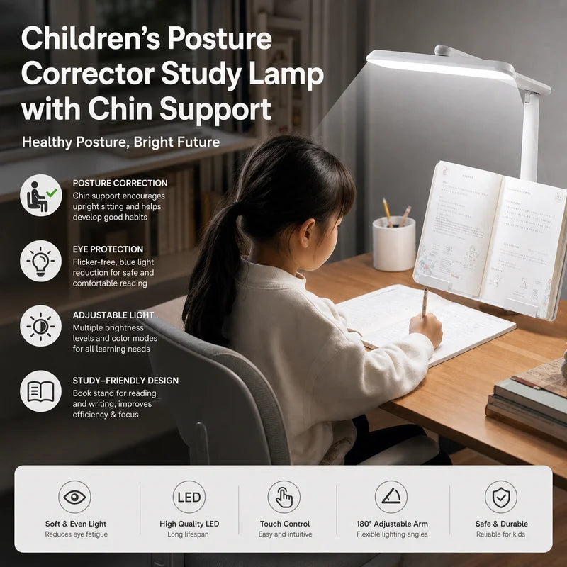 LED Study Lamp with Posture Corrector and Adjustable Book Stand - Eye Care Light