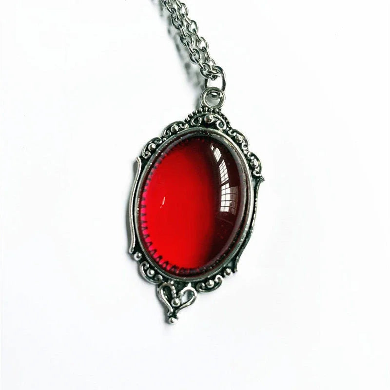 Vintage Gothic Red and Black Quartz Crystal Cameo Pendant Necklace for Women and Gift