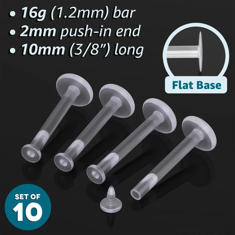Clear 16G Stud Earrings Set for Piercing & Body Jewelry - 10 Pack