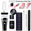 7-Piece Nail Extension Gel Kit with Tips & Tools - Clear, Black, Green