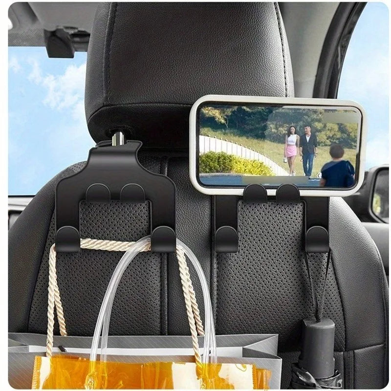 Car Back Seat Phone Holder & Hanging Storage Hook - Universal Adjustable