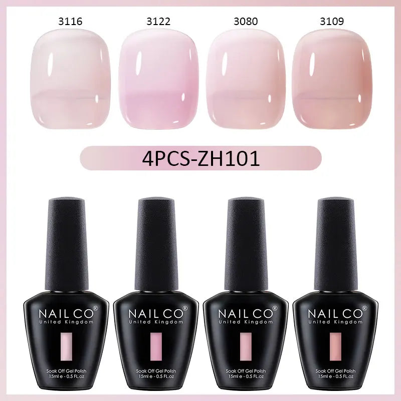 4pcs Translucent Color Gel Nail Polish Kit for Autumn Winter UV Nails