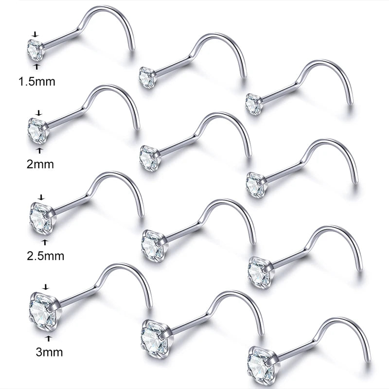 Stainless Steel Nose Piercing Jewelry Set 10/20/50 Pcs with CZ Crystals for Women