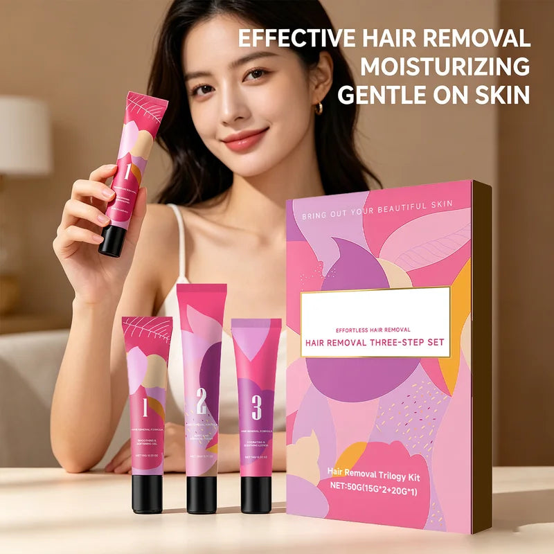 Facial Hair Removal Kit for Sensitive Skin - Gentle 3-Step Set, 50g