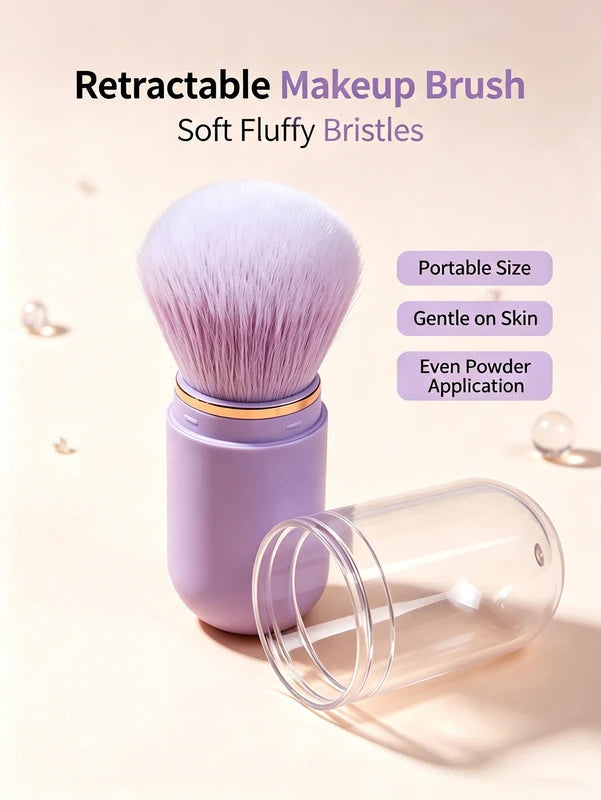 Mini Retractable Makeup Brush Set for Foundation Concealer Blush & Contouring - Portable Travel Tool with Protective Cap