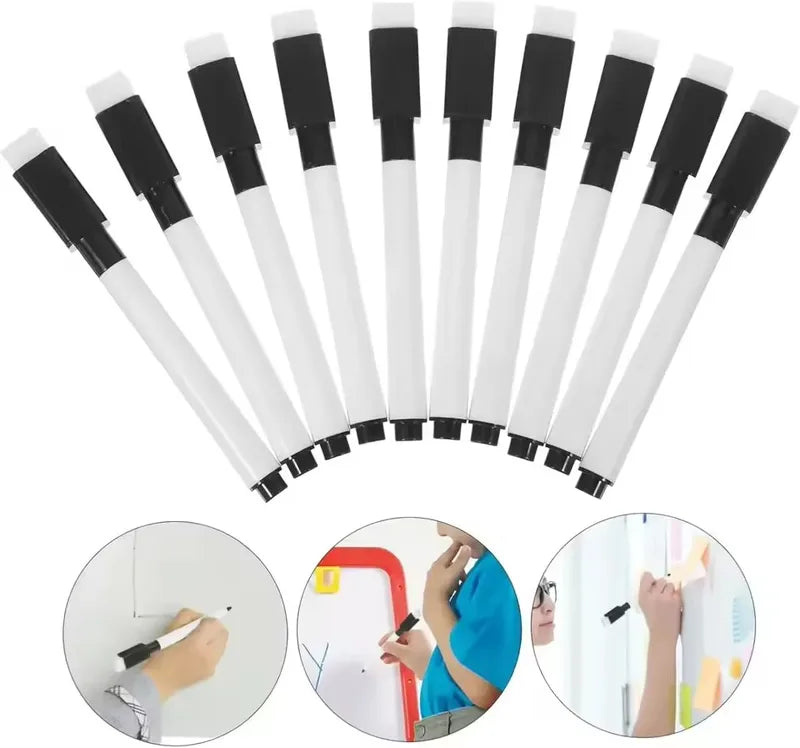 Whiteboard Marker Pen Set with Built-in Eraser - 2-in-1 Dry Erase Pens for Office and School