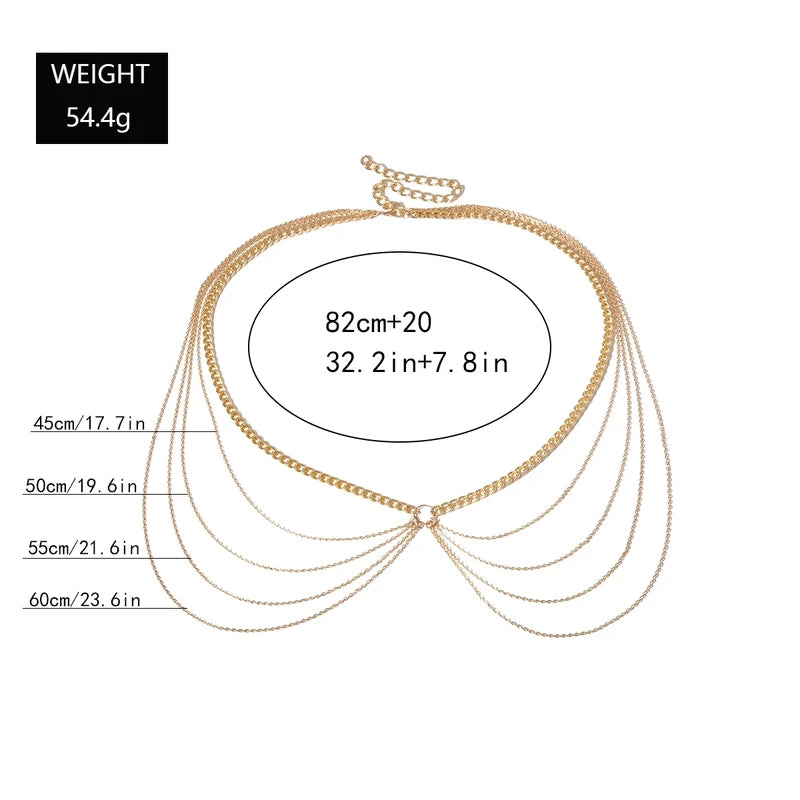 Multi Layer Waist Chain Belt for Women Hip Hop Body Jewelry Gold Silver