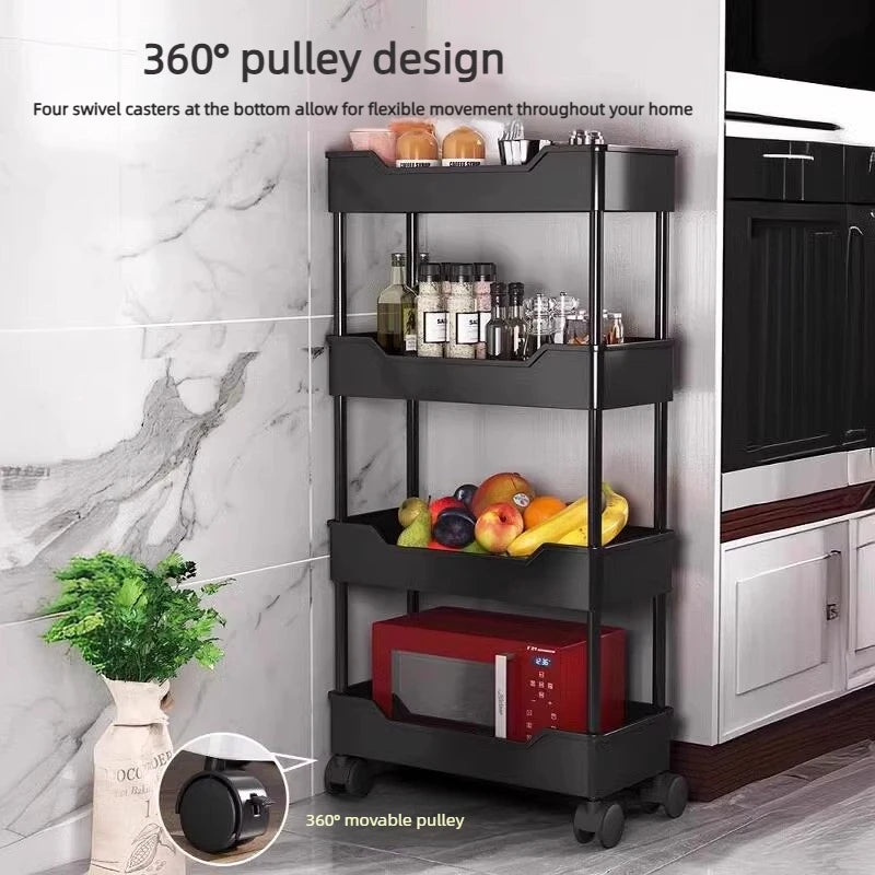 Multi-Layer Kitchen Storage Cart with Wheels for Refrigerator and Pantry Organization