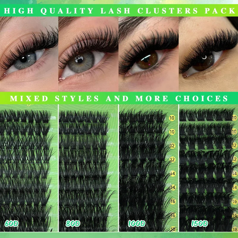 600 Pcs DIY False Eyelash Clusters Kit - Mixed Length Thick Natural Reusable Lashes