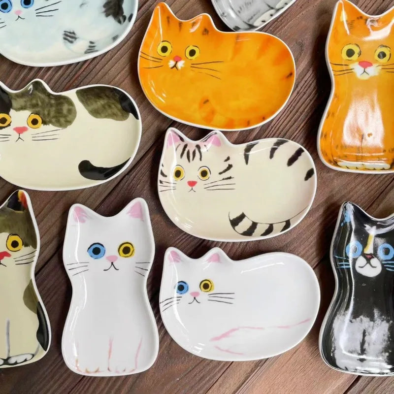 Cute Cat Face Ceramic Sauce Dish Small Tableware for Kitchen Home