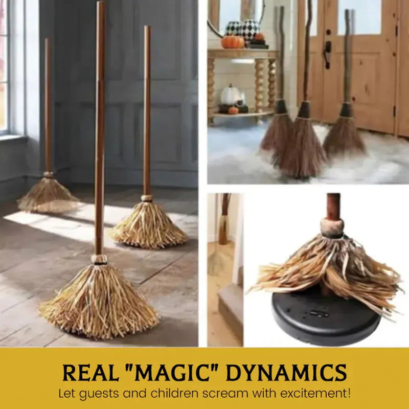 Haunted Floating Witch's Broomstick Halloween Party Prop with Eerie Laugh