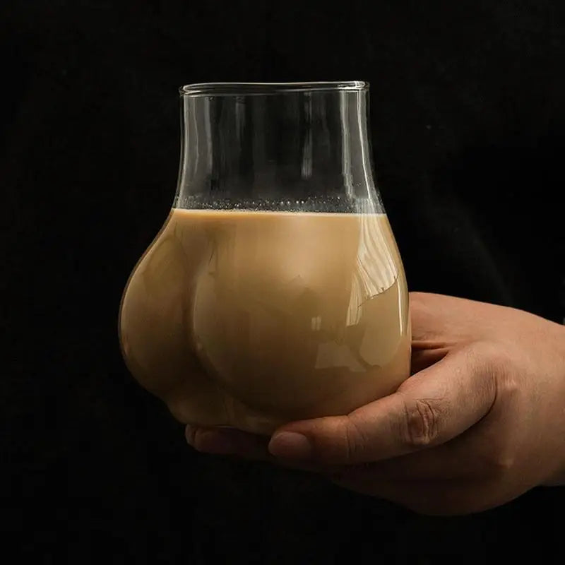 Funny Butt-Shaped Glass Mug 450ml Transparent Coffee Cup for Hot & Cold Drinks