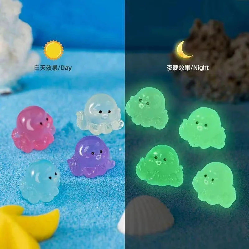 10pcs Cute 3D Luminous Octopus Marine Animal Charms for Jewelry Making DIY Accessories