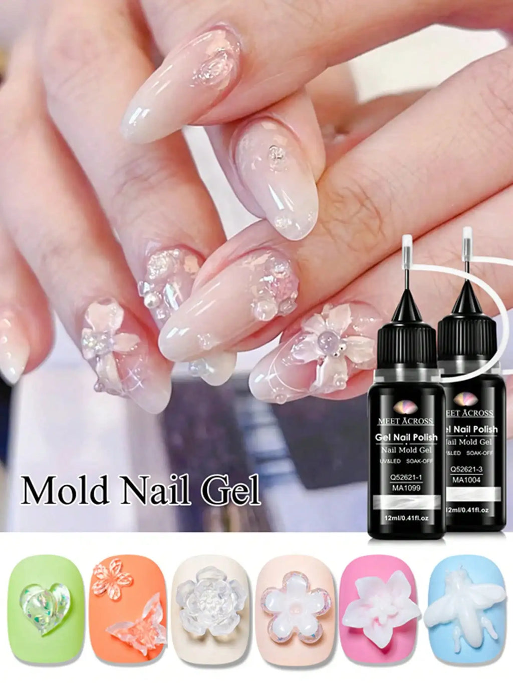 2pcs 12ml Nail Gel Mold Kit for Flower & Butterfly Nail Art - Soak Off UV Gel Polish