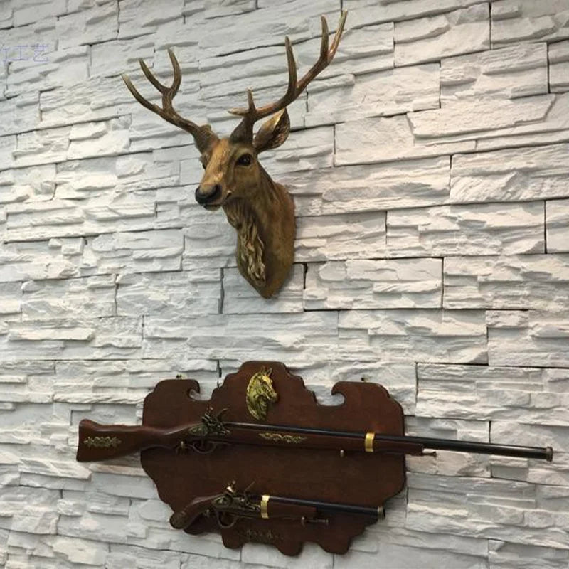 Faux Deer Head Wall Decor - 17 Inch Animal Head Wall Art Handmade Rustic Farmhouse Accent