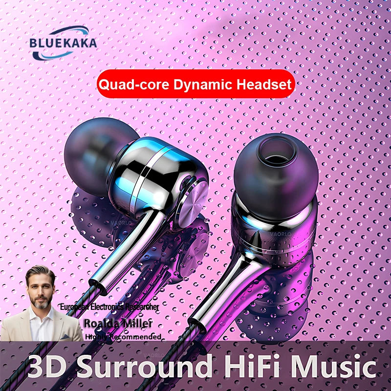 Wired In-Ear Headphones with Microphone, Heavy Bass Stereo Earbuds for Sports & Gaming