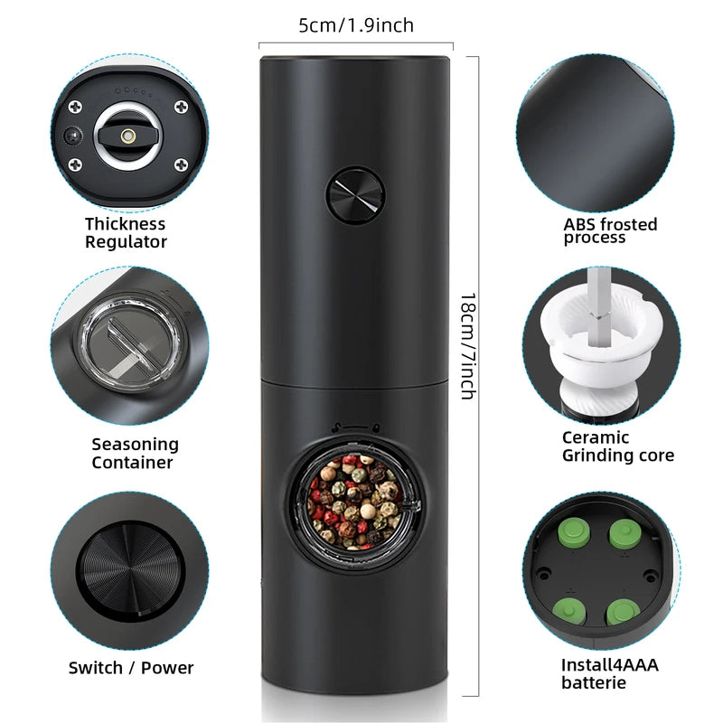 Electric Pepper and Salt Grinder Set with Adjustable Coarseness and LED Light – Battery Powered Kitchen Tool