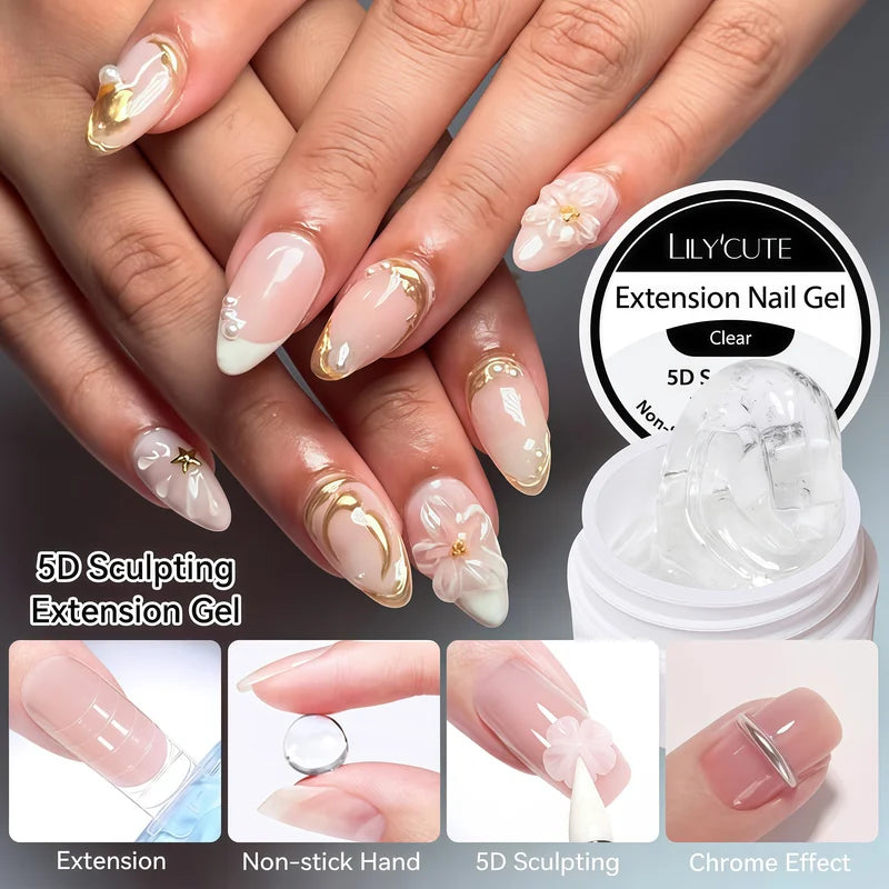 Non-Sticky Hand Extension Gel for Nail Art, 8ml Long-Lasting 3D Nail Shapes