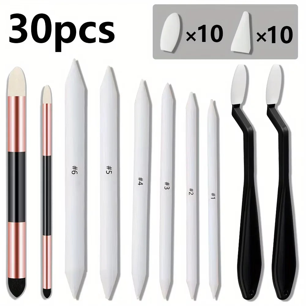 30-Piece Sketching and Drawing Tool Kit with Blending Stumps, Tortillions, Art Wipes, Scrapers & Dual-Tip Sponge Pens