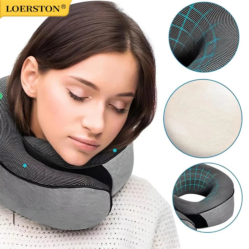 Memory Foam Travel Neck Pillow U-Shaped Support for Sleep & Comfort