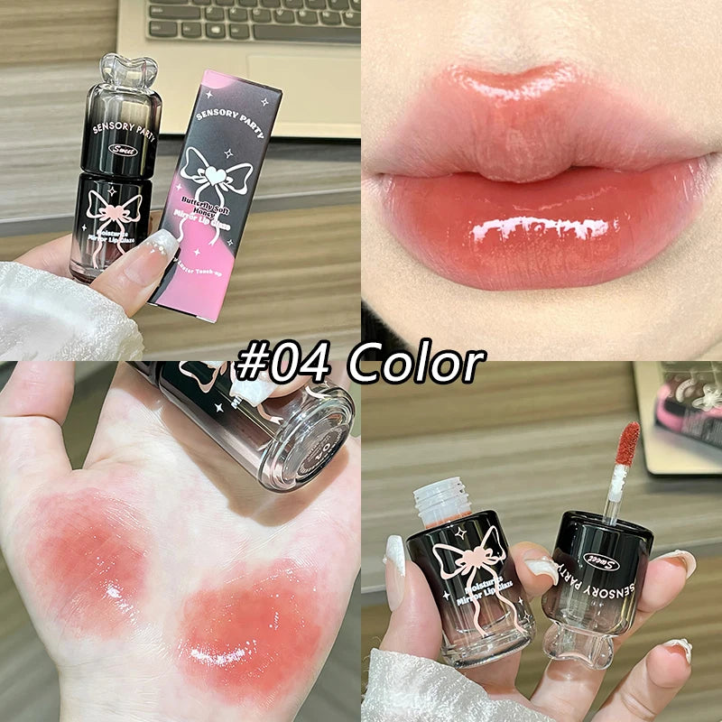 Long-Lasting Hydrating Lip Gloss with Bowknot Design - Non-Staining Water-Based Lipstick