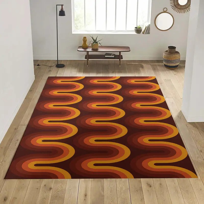 Geometric Area Rug - Retro 70s Style Mid-Century Dorm Decor in Multiple Sizes