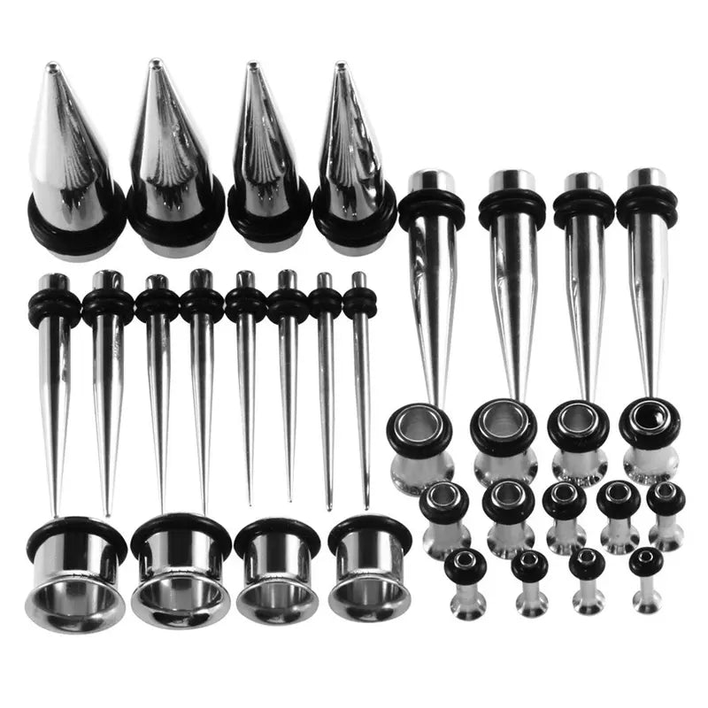 Stainless Steel Ear Stretching Taper Tunnel Starter Kit 36 Pieces 14G-00G