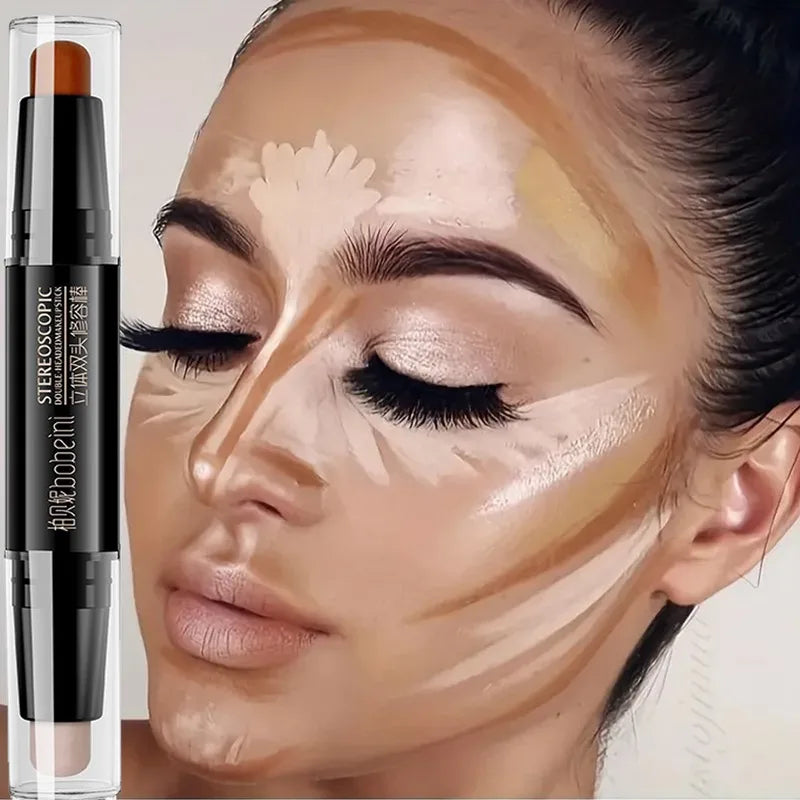 Dual-Head Contouring Stick with Concealer and Highlighter for Face Sculpting