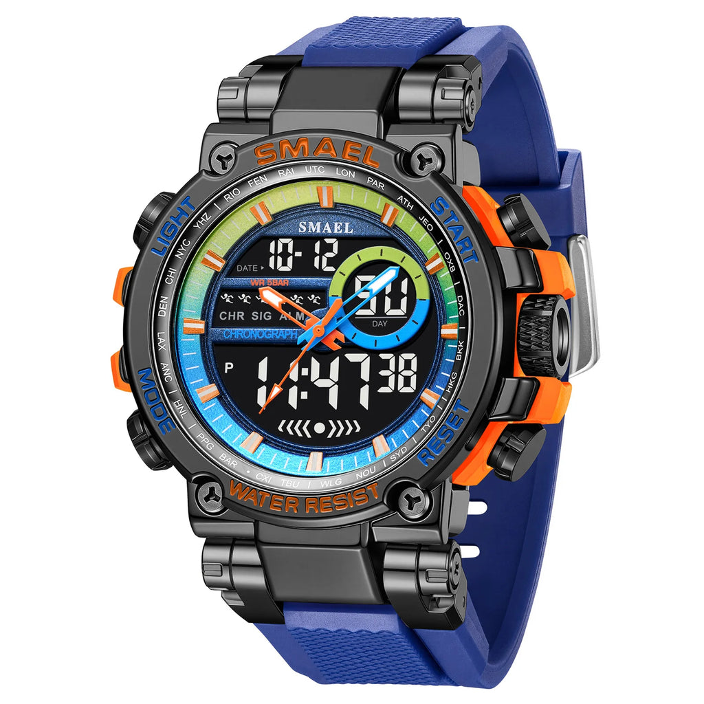Men's Analog Digital Dual Display Sports Watch - 50M Waterproof Shock Resistant