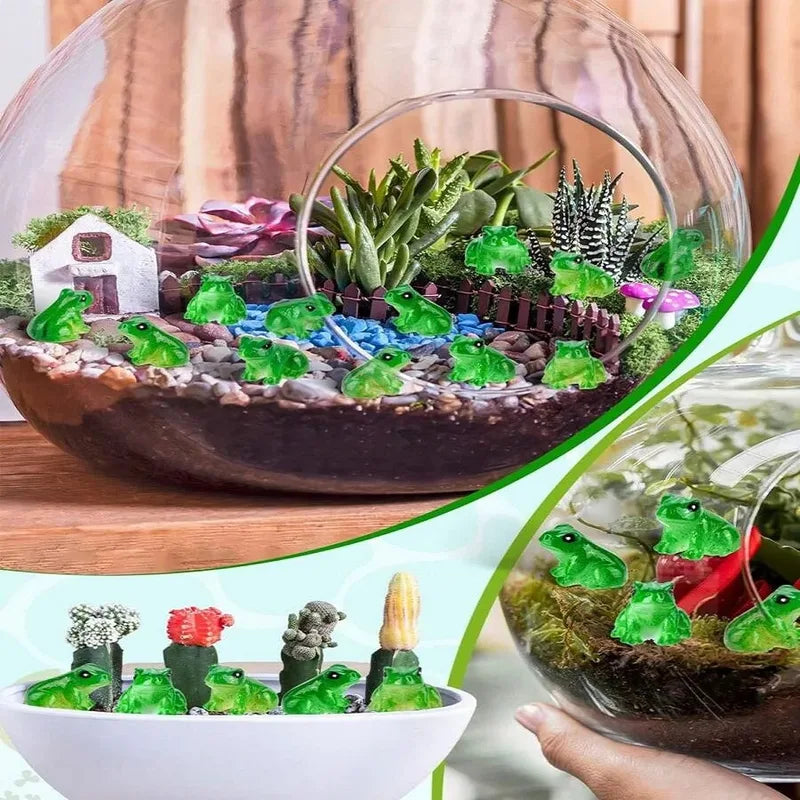 Mini Resin Frog Figurines Set for Aquarium Decor and Terrariums - 10 Pieces