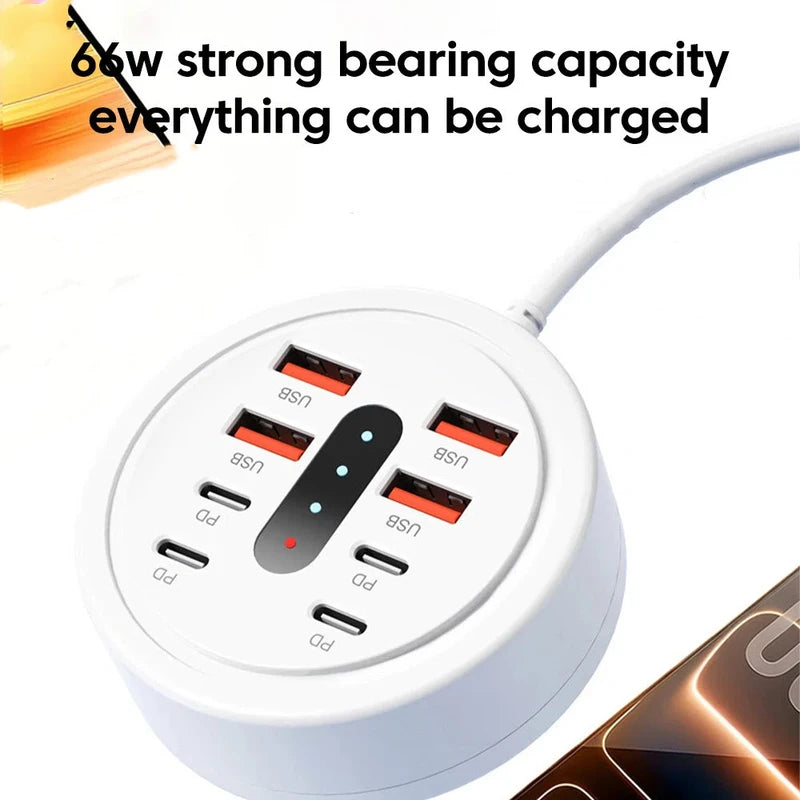 8-in-1 USB Power Strip Charging Station Wall Socket Adapter with 4 USB & 4 Type-C Ports