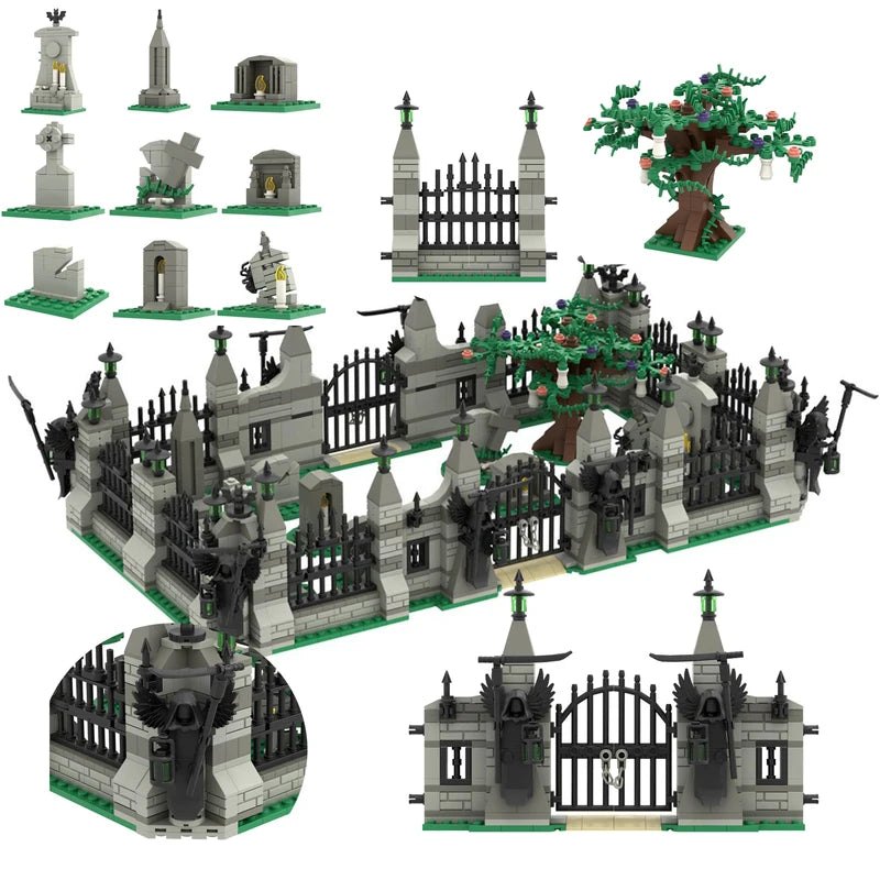 Halloween Cemetery Building Blocks Set - Horror Pumpkin Ghost Model Toys for Kids