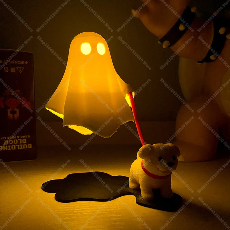 Cute Ghost LED Night Light with Dog Figure - Spooky Desk Lamp for Halloween Decor