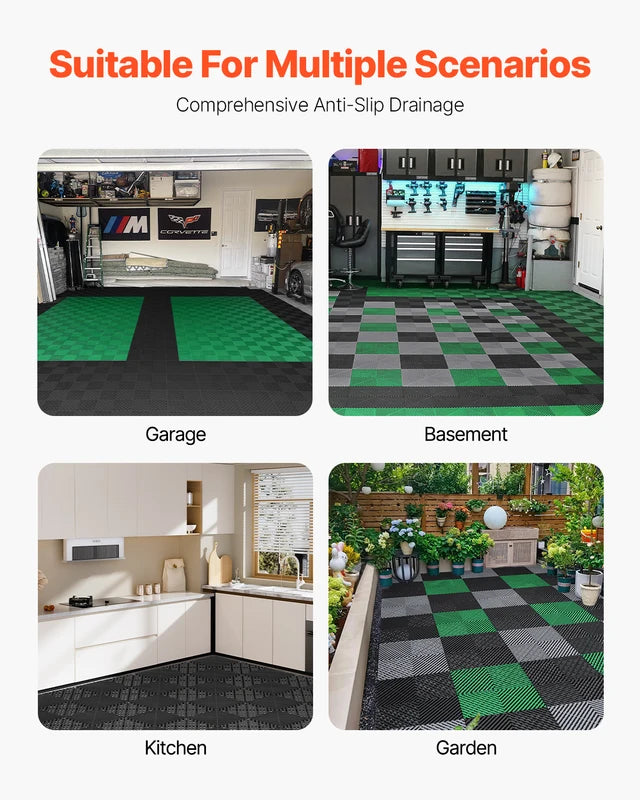 Interlocking Drainage Floor Mat 12x12 Inch Heavy Duty Non-Slip PP Tile for Garage
