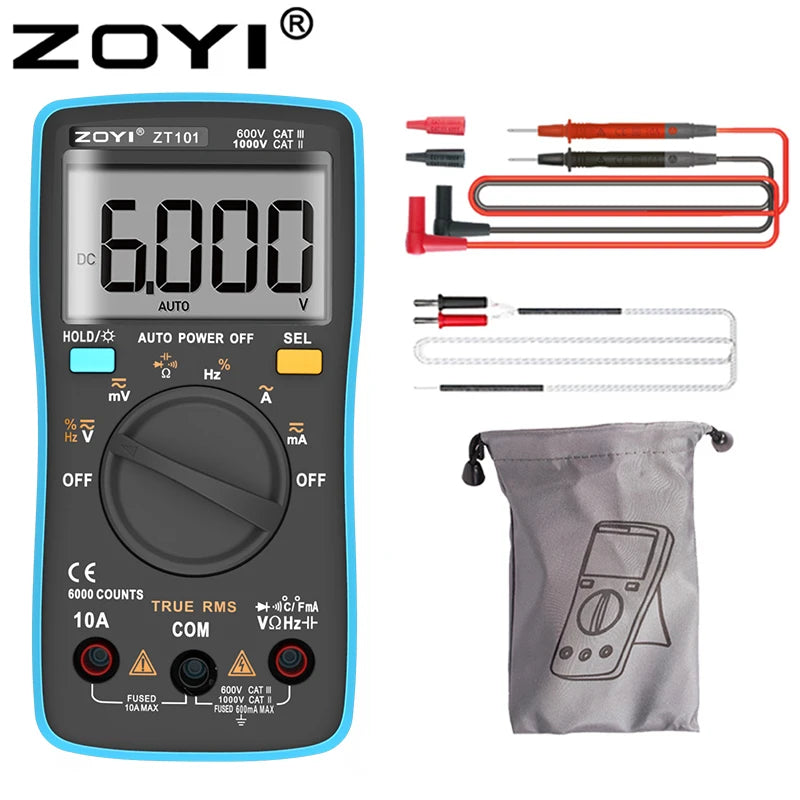 Digital Multimeter with Auto-Ranging & Anti-Burn Protection for Electrical Repair - Model ZT-101