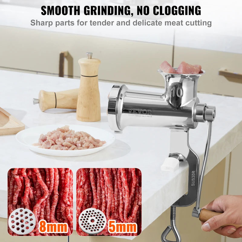 Manual Meat Grinder Stainless Steel Hand Crank Sausage Maker Clamp