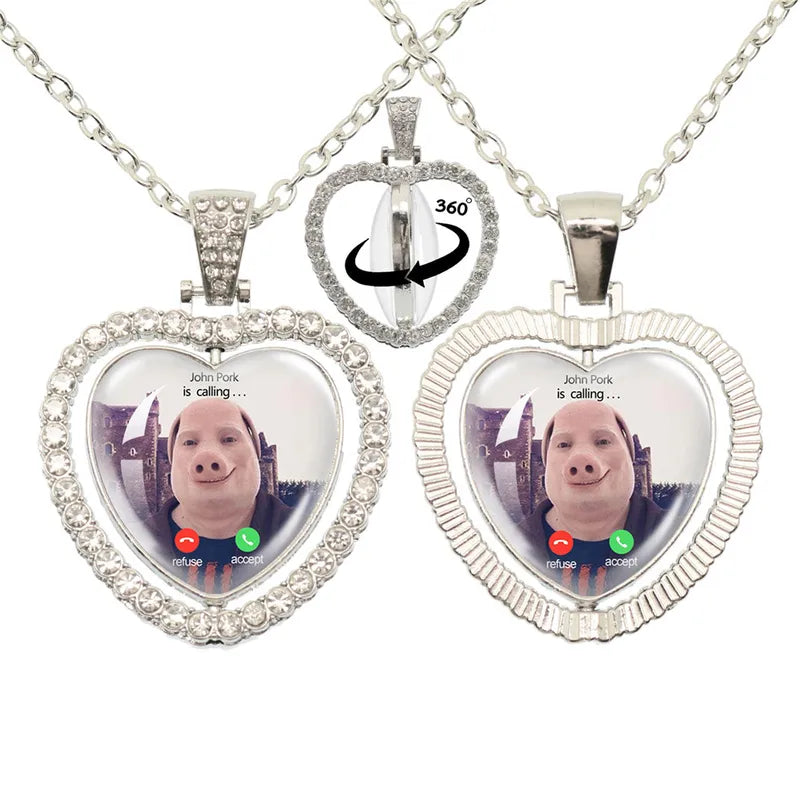 Humorous Pig Call Phone Necklace - Heart-Shaped Pendant Jewelry Gift for Pig Lovers