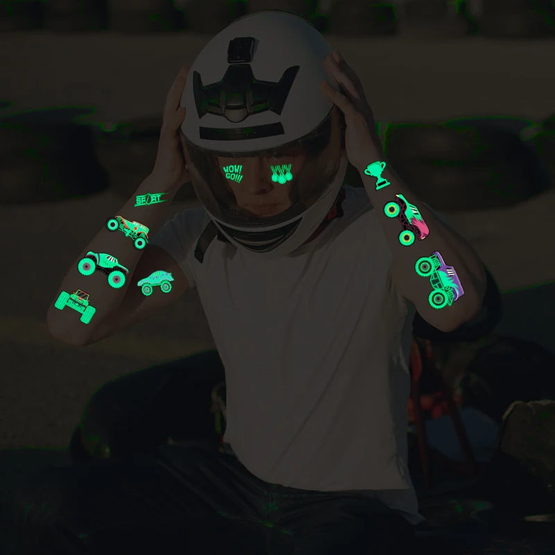 Glow in the Dark Neon Green Truck Temporary Tattoos Waterproof & Easy Removal Body Paint