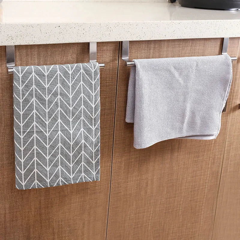 Stainless Steel Over Door Towel Rack Holder Bathroom & Kitchen Organizer
