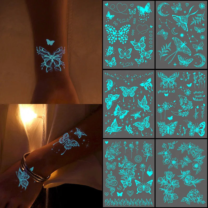 Halloween Luminous UV Glow Temporary Tattoos Stickers for Body & Face Party Accessory