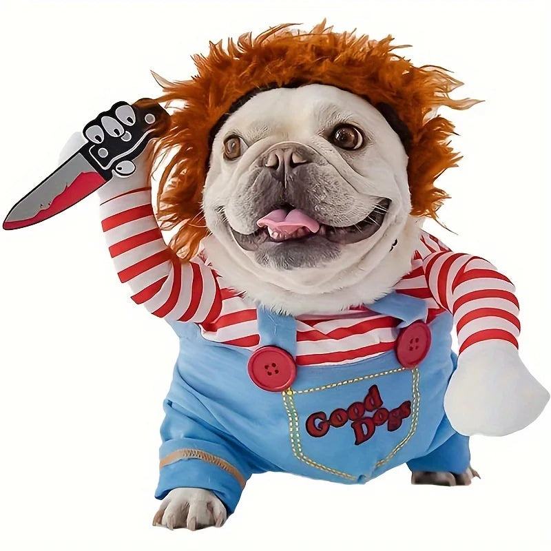 Halloween Pet Dog Costume with Bloody Doll & Knife for Holiday Party - Multiple Sizes